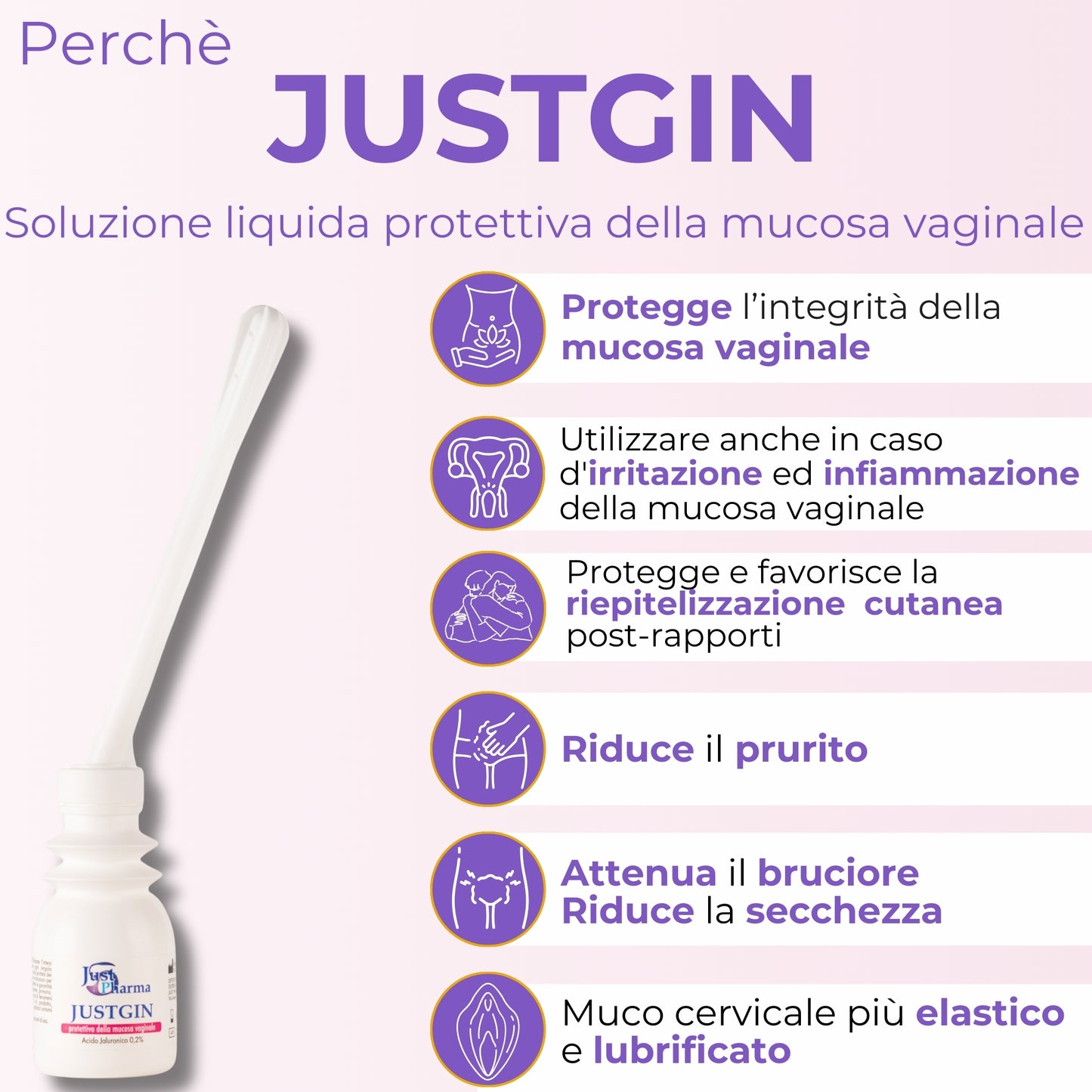 Dispositivo Medico Acido Ialuronico 0,2% Benessere Intimo Femminile 4 flaconi 30ml con Cannule Monouso JUSTGIN