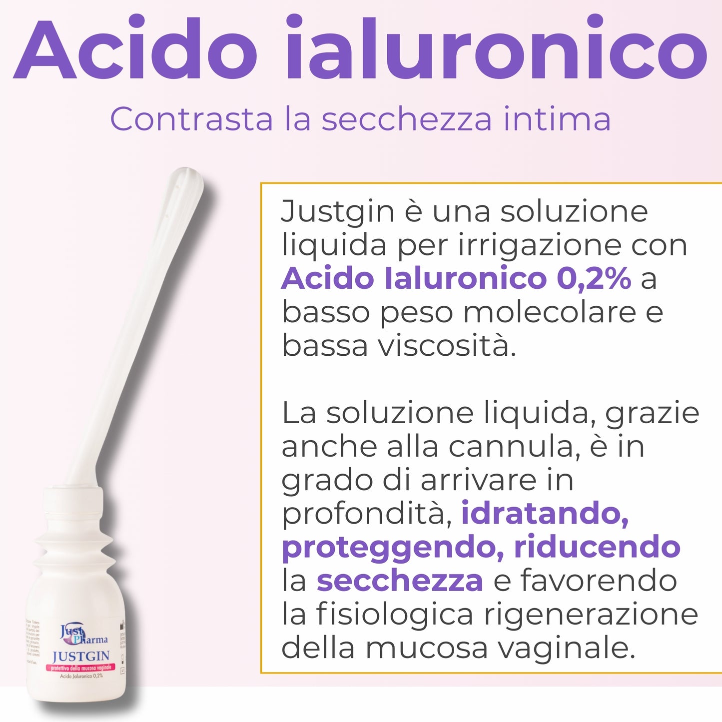 Dispositivo Medico Acido Ialuronico 0,2% Benessere Intimo Femminile 4 flaconi 30ml con Cannule Monouso JUSTGIN